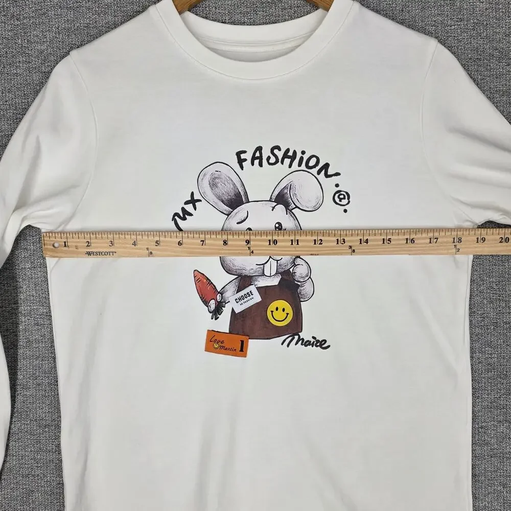 MX FASHION WOMEN’S LONG‑SLEEVE CARTOON GRAPHIC TOP – WHITE –  MEDIUM MEASURED